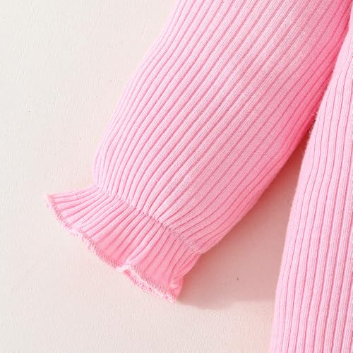 Hopscotch Girls Full Sleeves Pink Bow Applique Ruffled Bodysuit For Ages (6-9 Months)