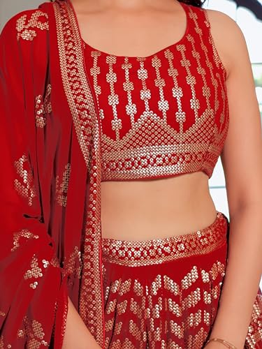Zeel Clothing Women's Sequins Thread Embroidered Georgette Designer Semi-stitched Lehenga Choli Set With Dupatta (5116-Maroon-Wedding-Designer Free Size)