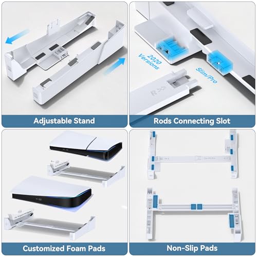 Kosker PS5 Stand Horizontal for PS5/ Slim/Pro Disc & Digital Console, Scalable Design for PlayStation 5 Slim Horizontal Stand with Fixed Screw, Stable PS 5 Base Holder for PlayStation 5 Console