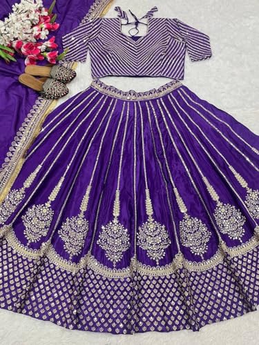 Forteo Fashion Wedding Embroidered Lehenga Choli, Purple with Silver Work, Heavy chinnon Work // Free size lahegha choli