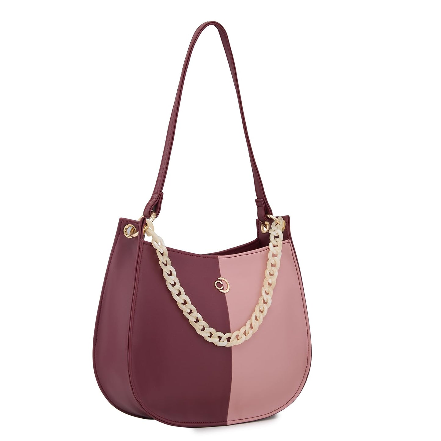 Caprese Perline Hobo, Burgundy-Small | Stylish Shoulder Bag for Women with Heavy Chain | Spacious Compartment & Secure Top Zip | Perfect for Casual/Party & Daily Outings