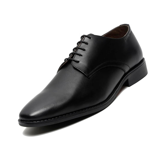 LOUIS STITCH Men's Jet Black Italian Leather Shoes Handmade Formal Lace Up Derbies for Men (RXPL) (Size- 8 UK)