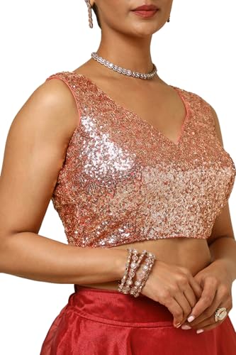 Soch Womens Peach Georgette Padded Blouse with Sequins