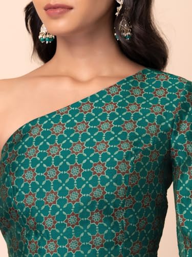 Indya Women's Chanderi Lehenga Sets (ICO00577_Green_L)