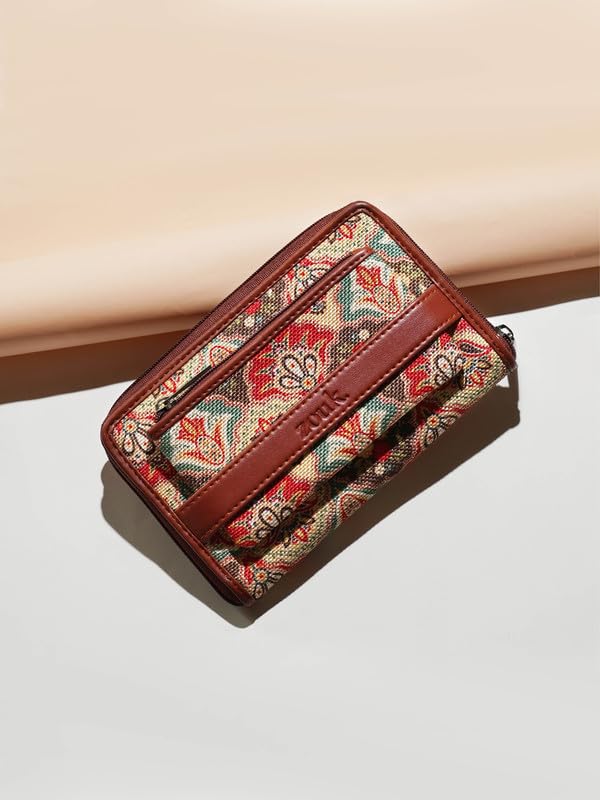 ZOUK Women's Handcrafted Vegan Classic Zipper Wallet - Mughal Art Multicolor