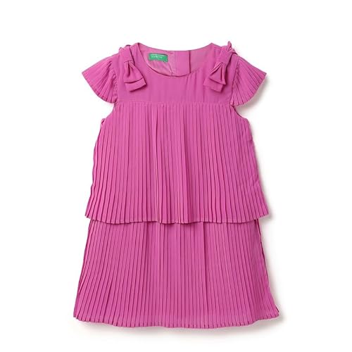United Colors of Benetton Regular Fit Round Neck Solid Bow Detail Perma Pleat Dress