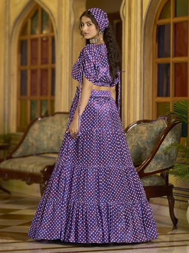PURVAJA Women's Chinon/Art Silk Semi-Stitched Lehenga choli (Vivi-Purple_M)