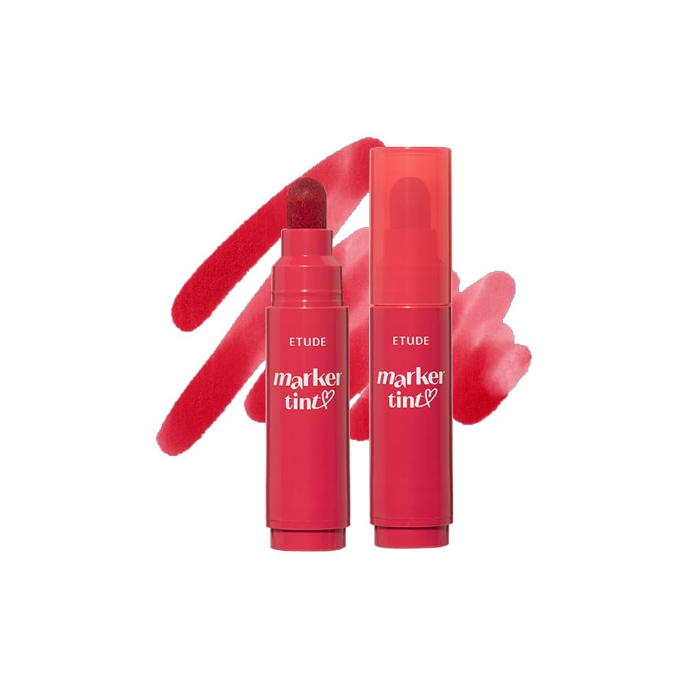 ETUDE Dear Darling Marker Tint| Hydrating & Long Lasting Lip Stain | High Pigmented Lip Maker with Easy Drawing Tip | Korean Lip Tint, Korean Makeup, Kbeauty, 01 Raspberry Pop- 3.5g