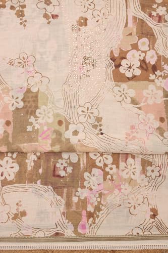 Soch Womens Cream Linen Blend Floral Print Unstitch Dress Material With Sequins