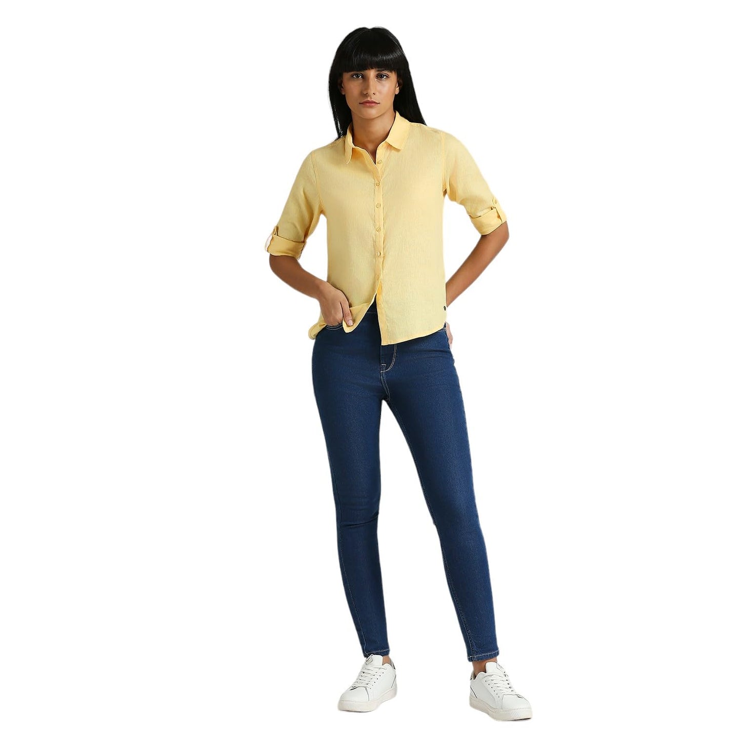 Pepe Jeans Women's Solid Regular Fit Shirt (PL304924_Light Yellow