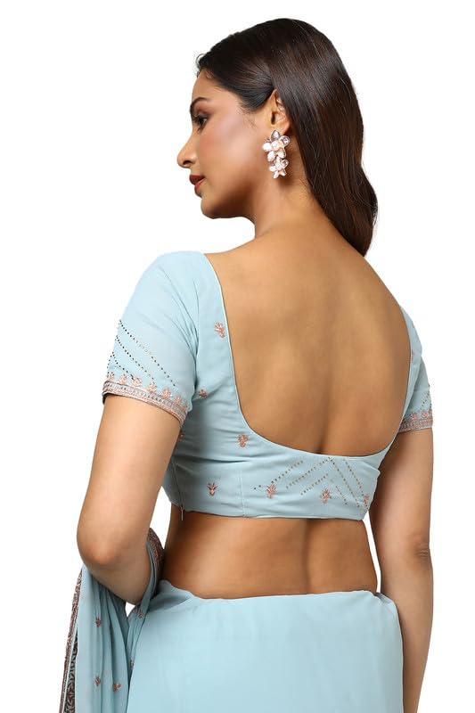 Soch Womens Powder Blue Georgette Embroidered Saree With Stonework
