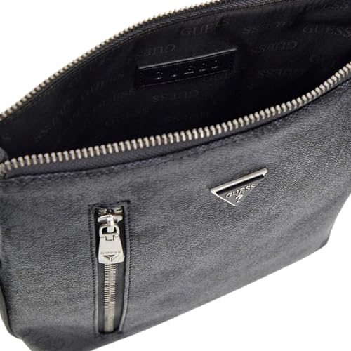 GUESS Men Black Polyurethane Monogram Vezzola Eco Xbody Bag with Zipper