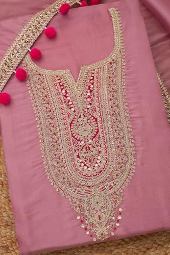 Soch Womens Blush Pink Tissue Embroidered Unstitch Dress Material With Mirror