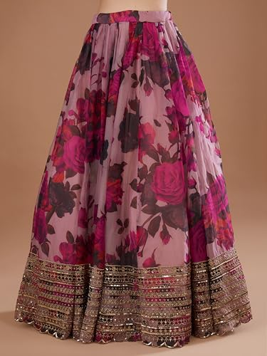 Zeel Clothing Women's Print and Sequins Embroidered Organza Lehenga Choli With Dupatta (7067-Pink-Women-Lehenga-Choli-Set, Free size) (Pink)