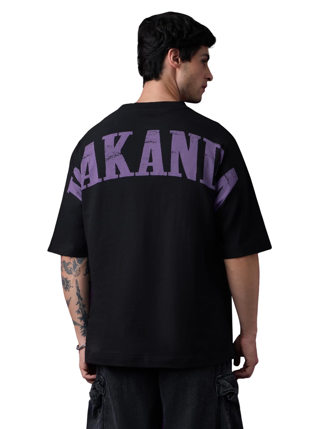 The Souled Store Black Panther: Royal Rule Men and Boys Short Sleeves Round Neck Black Graphic Printed Distressed Casual Streetwear Drop Shoulder Cotton Oversized T-Shirt