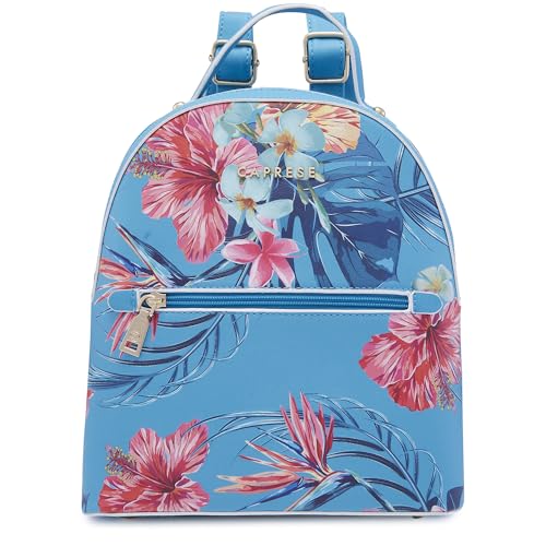 Caprese Renee Casual Backpack, Medium | Stylish Floral Priny Backpack for Women with Adjustable Shoulder Strap & Secure Zip Closure | for Everyday Outings and Travel | The Kiara Collection (Blue)