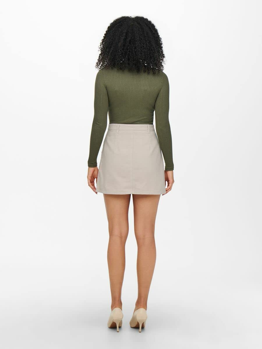 ONLY Women Solid Regular Fit Casual Beige Straight Skirt