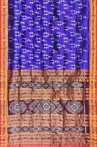BTHIKIRI Odisha Sambalpuri Handloom Ikat Traditional Women's Pure Khandua Silk Saree Without Blouse (Navy Blue,Red, BTHI 5410)