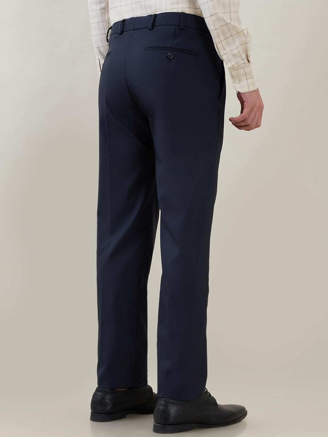 Park Avenue Men Slim Fit Structure Pattern Polyester Viscose Spandex Blend Flat Front Formal Trouser Dark Blue