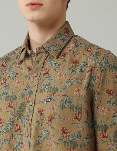 Arrow Sports Men's Floral Slim Fit Shirt (ASAJSH1680_Medium Brown