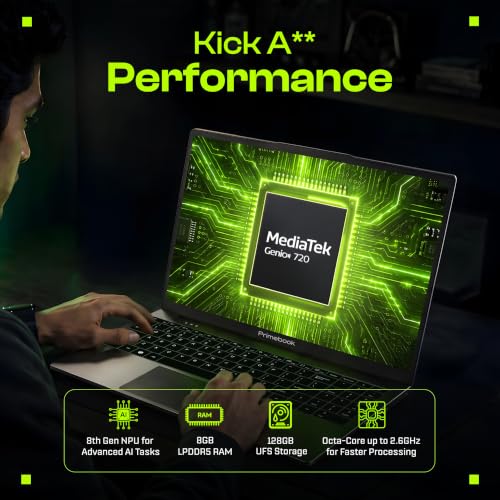 Primebook 3 Max (2026) AI Laptop | 8GB RAM, 128GB Storage | 15.6-Inch FHD IPS Display | MediaTek Genio 720 | PrimeOS (Android) | Up to 12H Battery | Backlit Keyboard, PrimeOffice, Metal Cover (Gray)