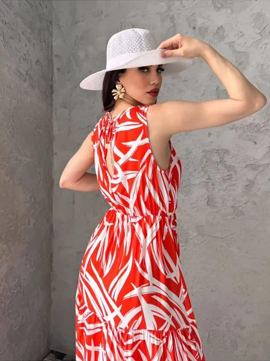 Perabin Rayon Dress for Woman Stylish Party Women Dresses Long Maxi Frock Latest One Piece Design Frocks Wedding Girls A-Line Midi Casual Tops A Line Office Birthday (Zibra-Orange-2XL)