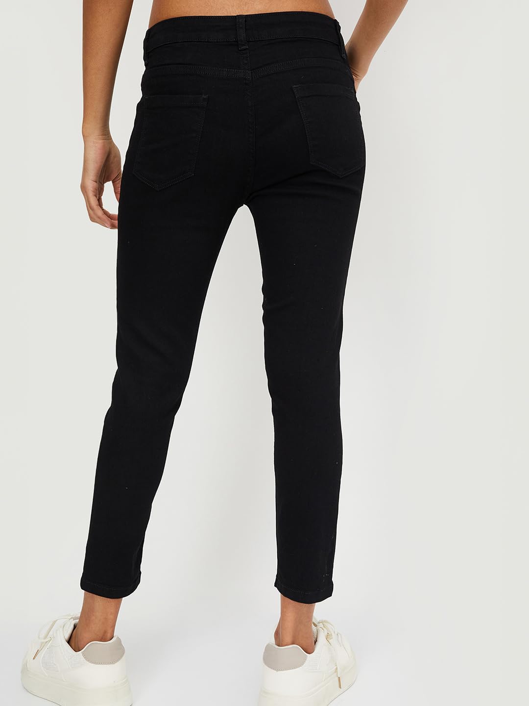 Max Women's Slim Fit Solid Ankle Grazer Jeans Black