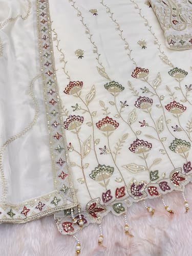 RUDRAPRAYAG Women's Faux Georgette Fabric With Embroidery Work Semi Stitched Sharara Palazzo Anarkali Suit With Dupatta