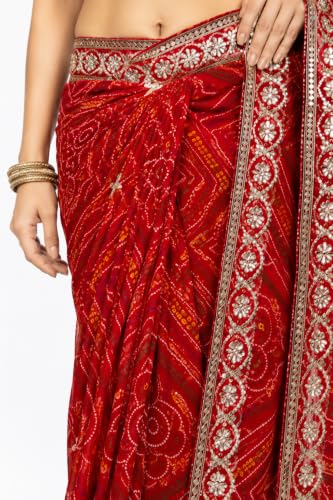 Rajasthani Look Handwork Gotta Patti Saree on Georgette Fabric Red