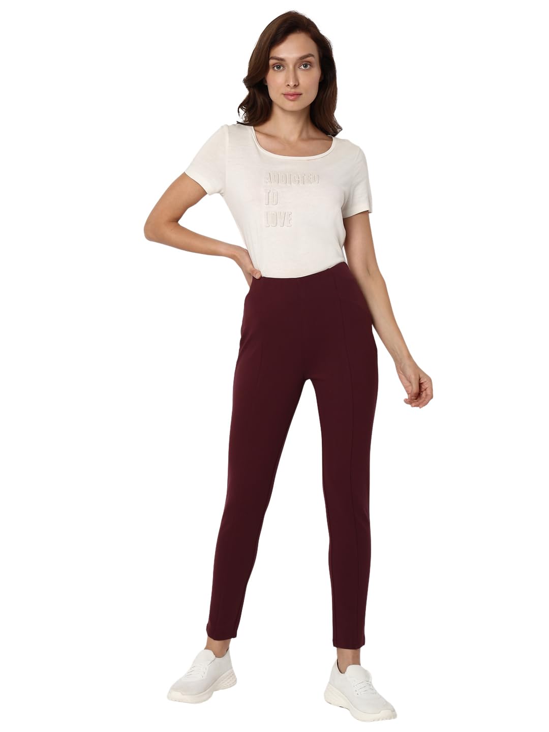 VERO MODA Women Solid Maroon Rayon Skinny Fit High Rise Jeggings
