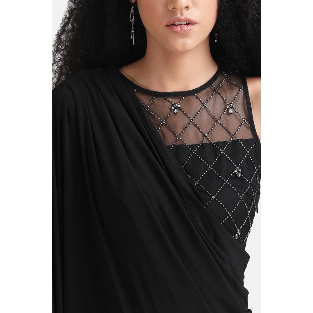 Kazo Embellished Polyester Blend Round Neck Women's Maxi Dress (Black,Medium)