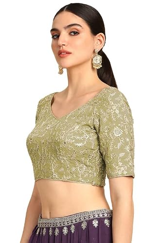 Soch Womens Sap Green Zari Embroidery Georgette Padded Blouse with Sequins