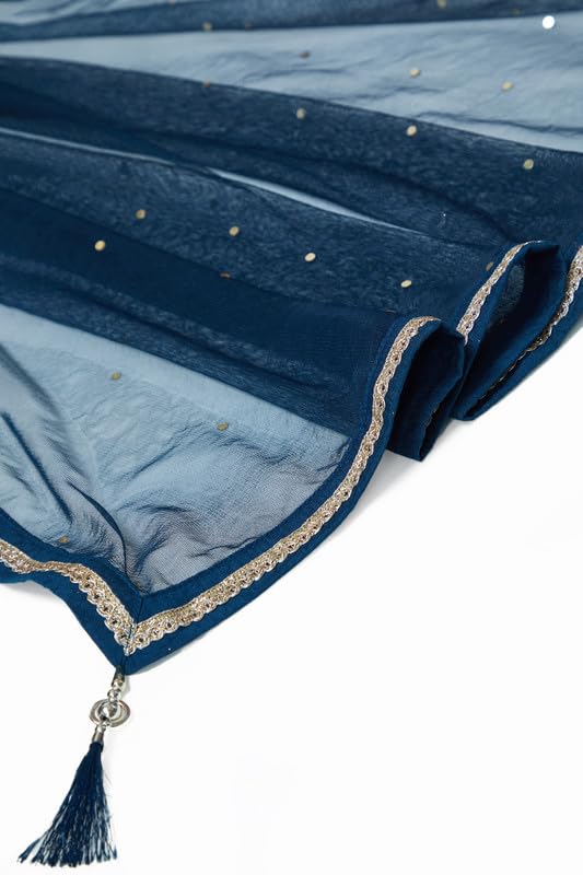 Soch Womens Navy Blue Chinon Blend Botanical Print Alia Cut Gown