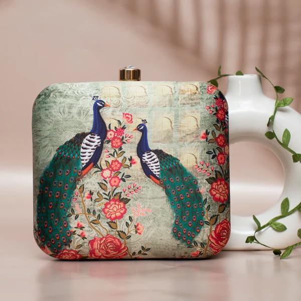 Artklim Peacock Printed Clutch