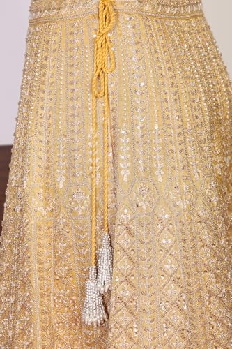 Aurelia Women's Yellow Sequins Georgette Blouse and Skirt set with Dupatta and Jacket - (AD10774-E609524-L)