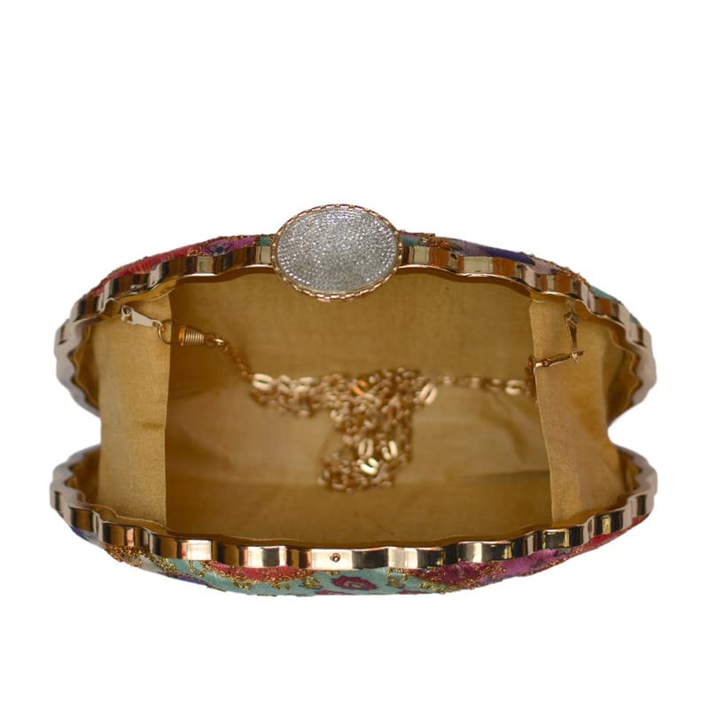 Artklim Floral With Embroidery Round Moon Clutch Bag for Women with Detachable Strap