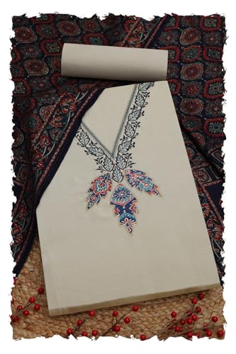 Soch Womens Cream Tissue Embroidered Unstitched Dress Material With Thread Work
