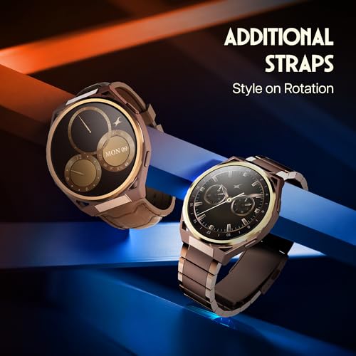 Fastrack Marvellous FX3 Smartwatch with 1.43” AMOLED Display, Metal Case & Strap, Slim 10.4mm Design, AI Watchfaces, BT Calling, HRM, SpO2 & Sleep Tracking, IP68, Additional Silicone Strap - Brown