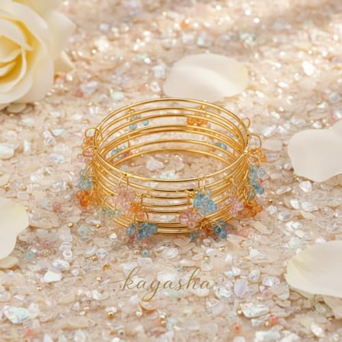 KAYASHA Women's Golden Stylish Alloy Metal Chudi Bangle Set with Ghungroo Work for Women & Girls | Traditional Bracelet Jewelry | Kangan for Wedding, Festival, Party - Set of 8