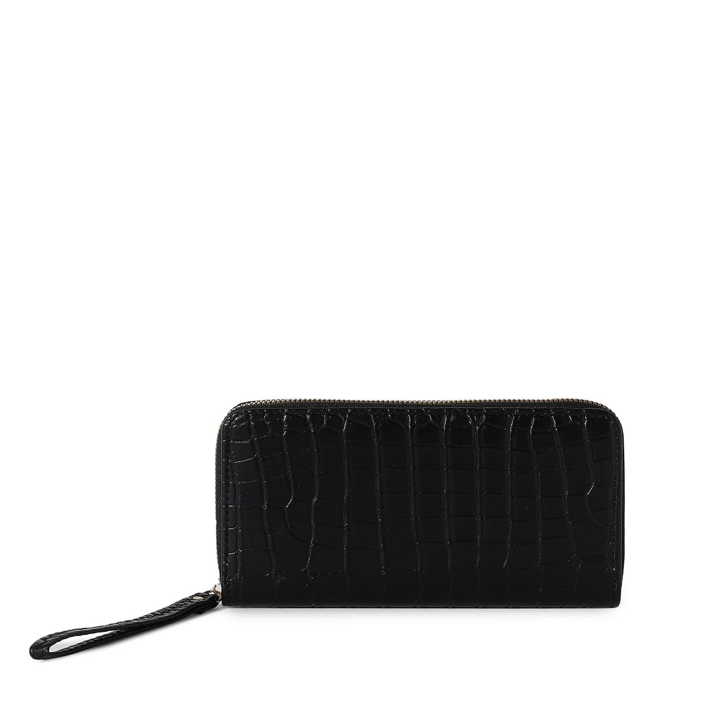 Haute Sauce Women Black Textured Vegan Leather Wallet for Casual Wear | Zip Closure | Slim and Easy to Fit in Hand & Bags | Latest Stylish Purse with Pocket & Multiple Card Holders for Ladies