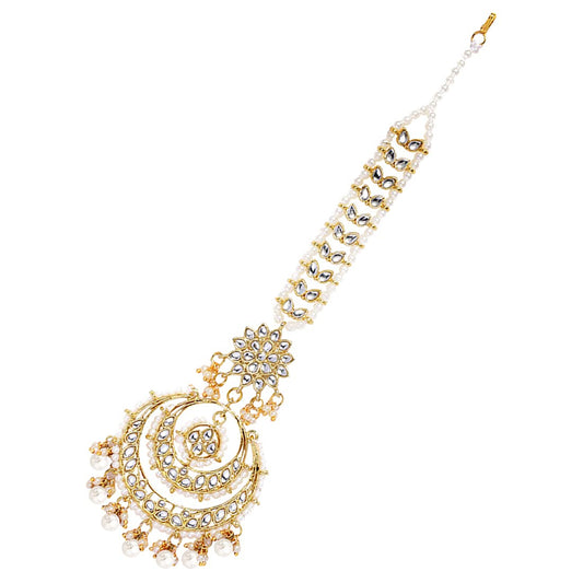 Peora Gold Plated Wedding Kundan White Pearl Maang Tikka for Women