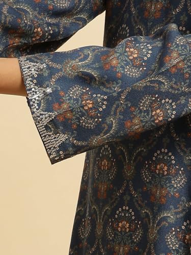 W for Woman Black Paisley Printed Kurta with Kasab Embroidery (Size: 3XL)-24NOW10355-122961