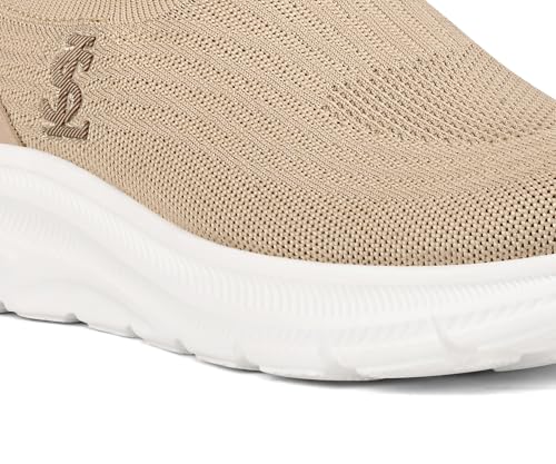 LOUIS STITCH Men’s Beige Lightweight Athleisure Sport Shoes | Ultra Cushioned Sole | Slip-On Sneaker and Athleisure Wear | Perfect for Casual, Gym & Travel Wear | LS-at-FK-BG | UK-7