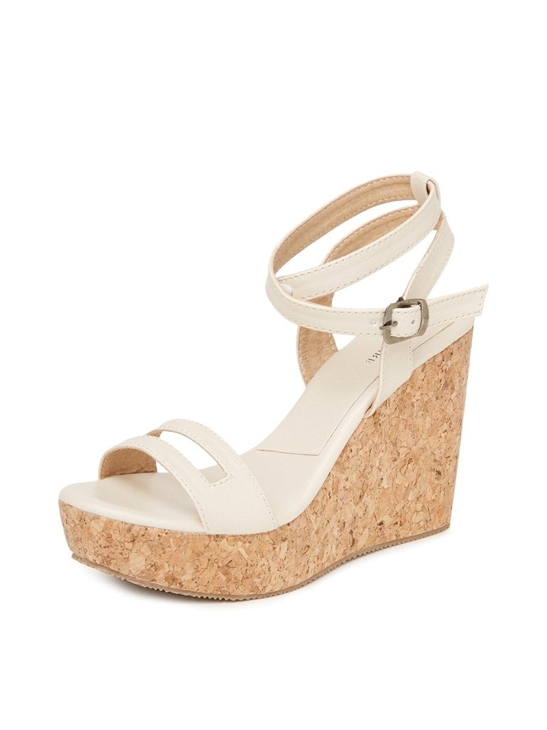 Marc Loire Womens Platform Wedge High Heel Fashion Sandals With Adjustable Ankle Strap, Cream - 6 Uk