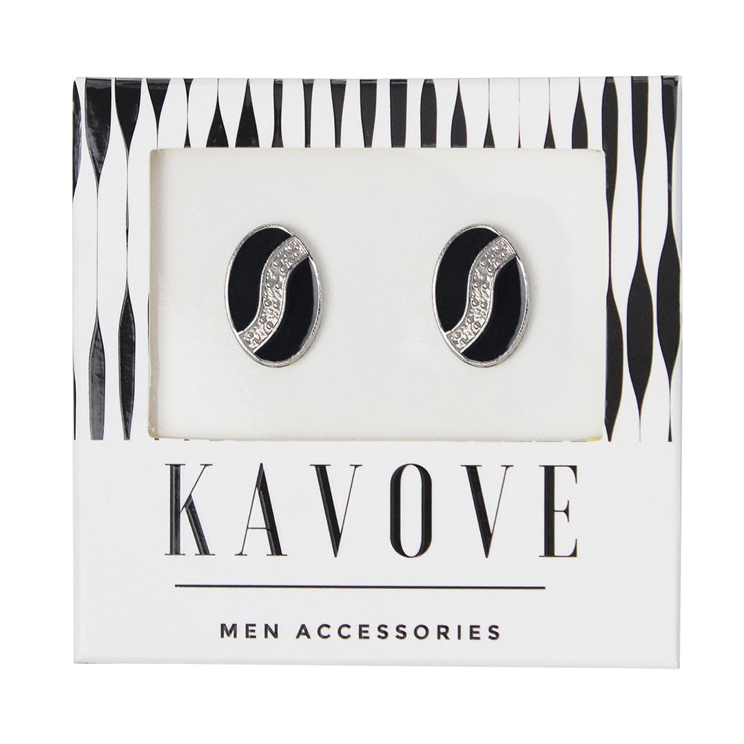 Kavove Enametal Oval Black Color Cufflinks for Men