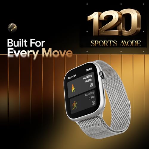 Fire-Boltt Ninja X Ring Smart Watch 1.96" Always On Display Bluetooth Calling, Voice Assistant, SpO2 & Heart Rate, 120+ Sports Modes, IP67 Waterproof Smartwatch for Men & Women - Silver Link