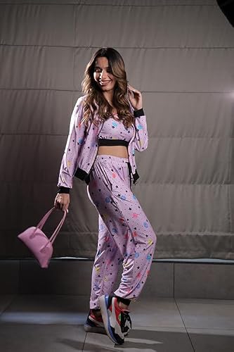 STORIES OF BANNO'S SWAGGER | Woman Poly Knit Printed Coord Set | Pajama Set | Coord Set for Women Purple