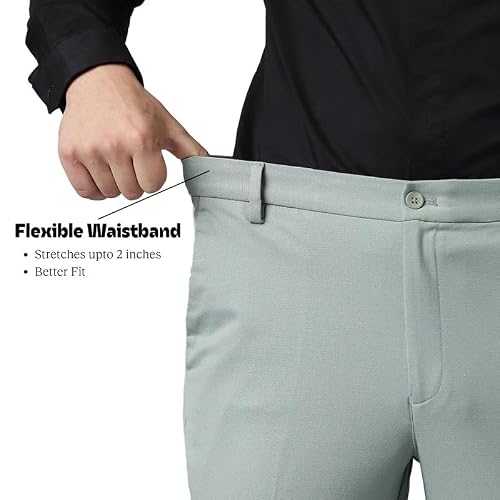 SUBTRACT Men 4 Way Stretch Wrinkle Free Slim Fit Formal Trouser in Mintgreen with 2 Inch Flexible Waistband | Men's Trousers for Office Or Party (Mintgreen,34)