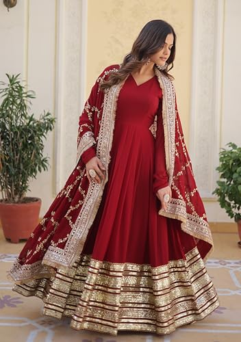 Fashion Basket Georgette Solid Anarkali Dress for Women Maroon