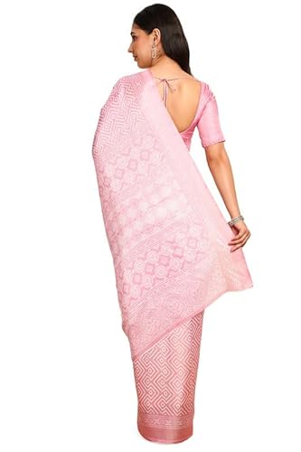 Soch Womens Pink Art Silk Geometric Print Saree